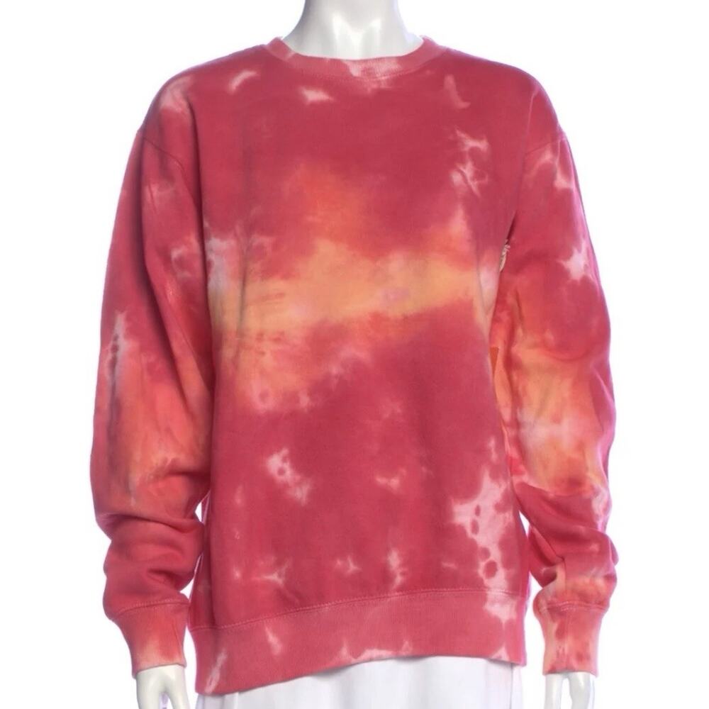La Detresse Pink Coral Orange Tie Dye Crewneck M Sweatshirt Oversized-JB1